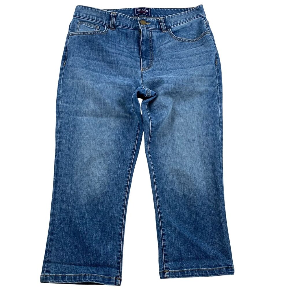 Chaps Womens Capri Jeans Size 8 Blue Denim Classic Fit Cotton Blend Straight Leg - Picture 1 of 15
